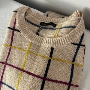 Vintage sweater with colorful check print